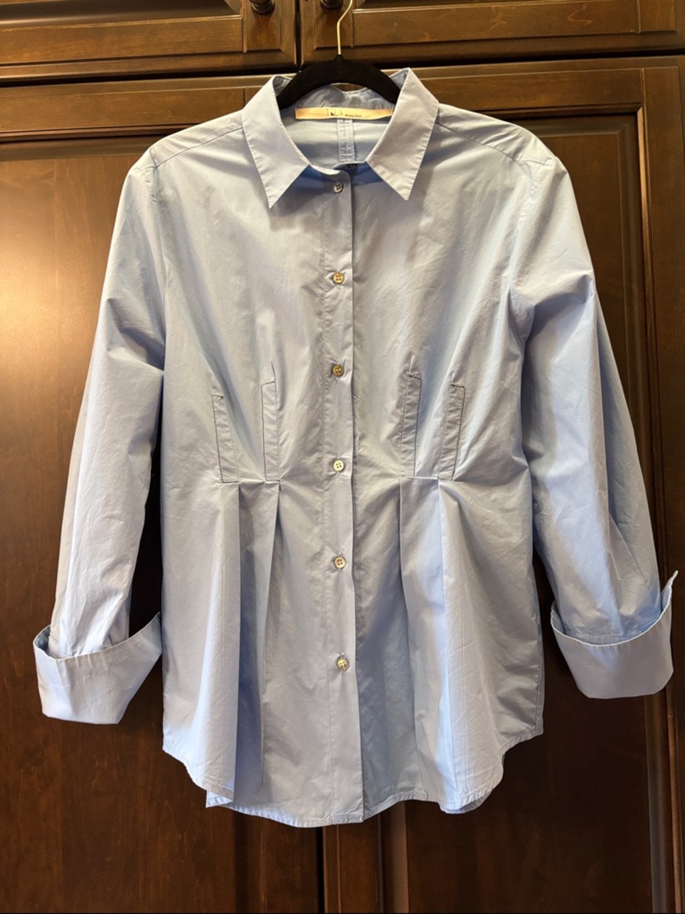 Light Blue Button-Front Cotton Blend Shirt - slow fashion